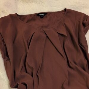 Express Brown Pleated Cap Sleeve Blouse